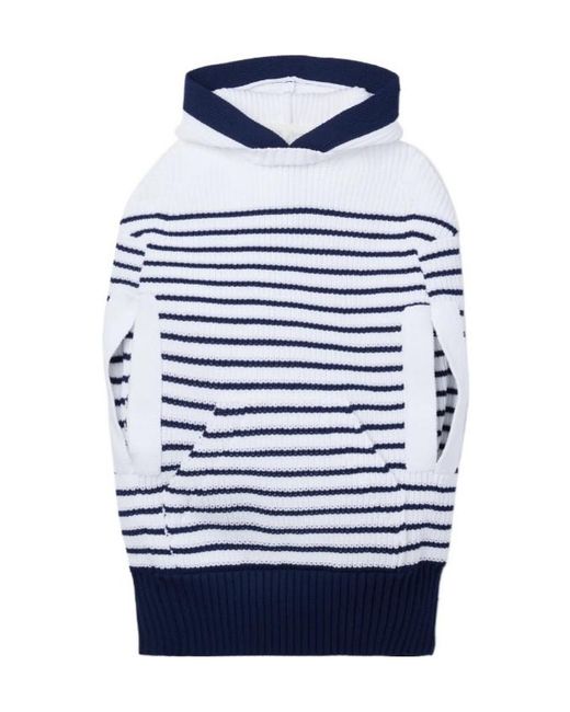 Sacai Blue Hooded Striped Ribbed-Knit Cape