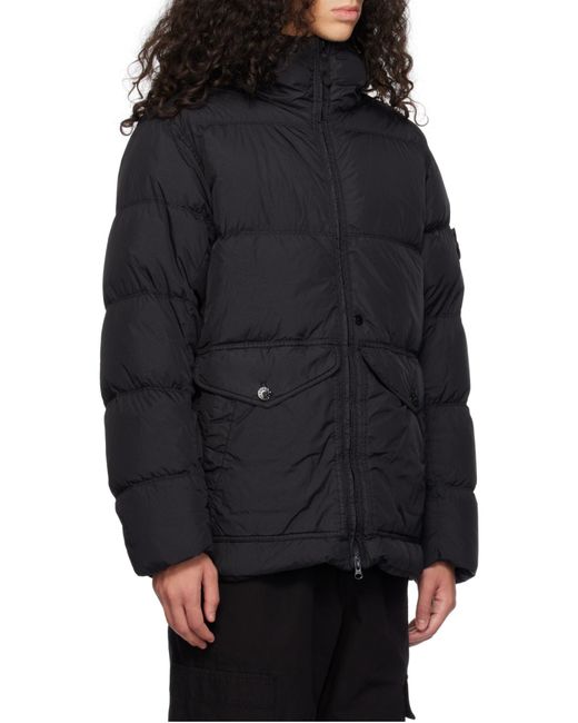 Stone Island Black Hooded Puffer Jacket for men