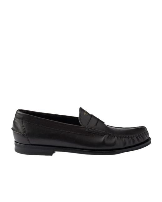 Prada Black Distressed Penny Loafers for men