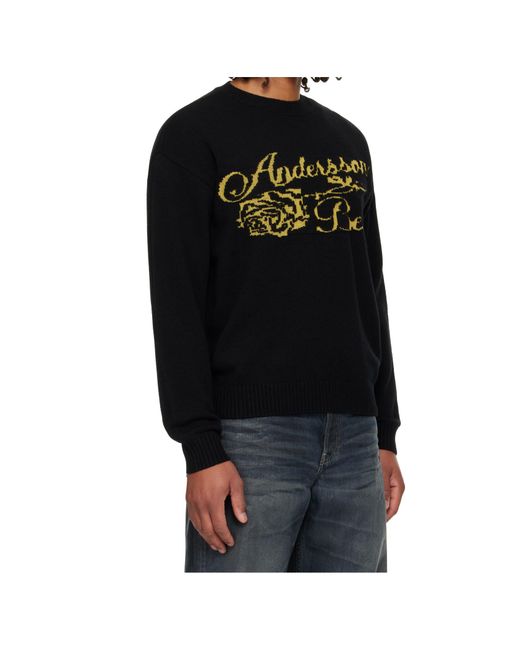 ANDERSSON BELL Black Rose-Shaped Crew Neck Sweater for men