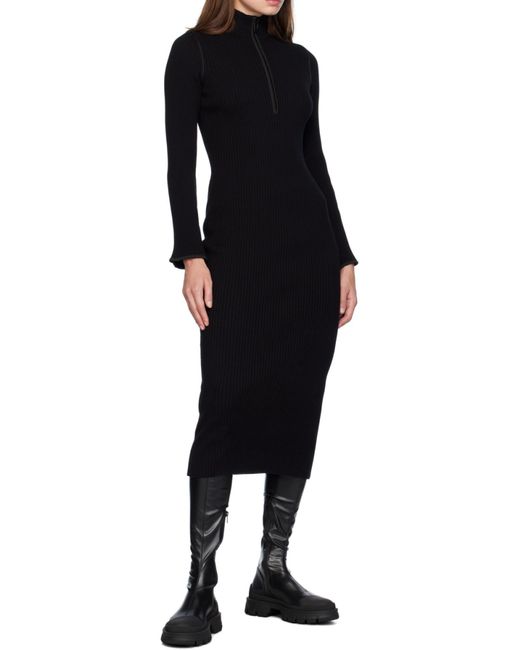 Moncler Black Half-Zip Ribbed-Knit Midi Dress