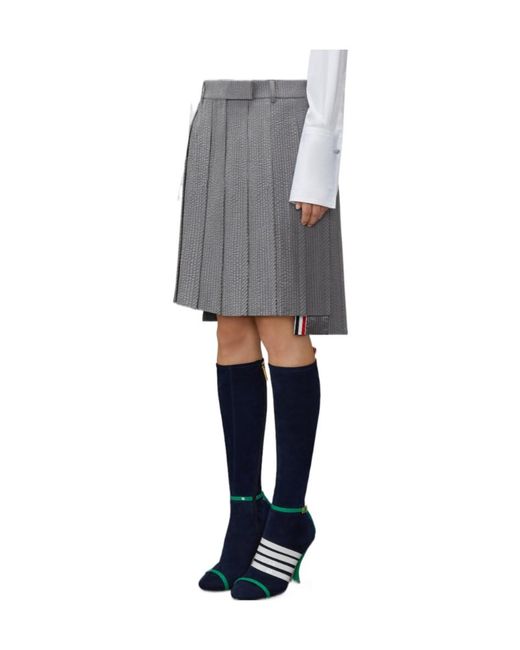 Thom Browne Gray Seersucker Pleated Mini Skirt