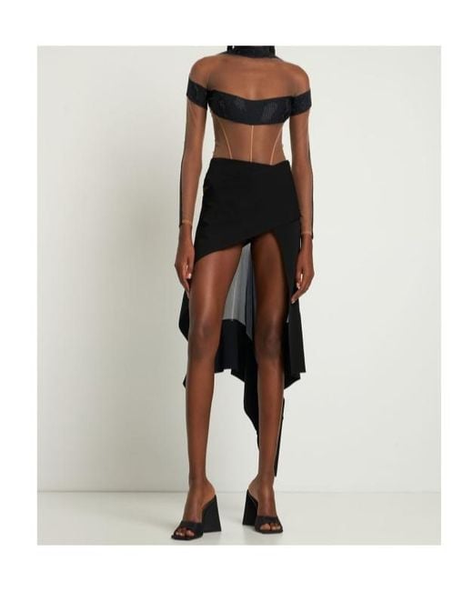 Mugler Black Decorative Tulle Knit Bodysuit