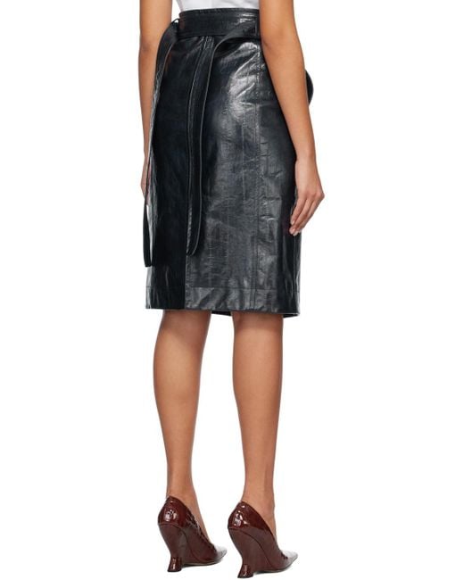 Bottega Veneta Blue Embossed Leather Midi Skirt