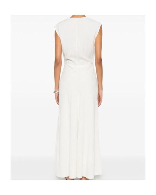 Brunello Cucinelli White Draped-Neck Sleeveless Maxi Dress