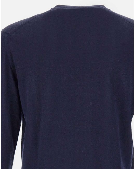 Eleventy Blue Long Sleeved Ribbed-Knit Crewneck Jumper for men