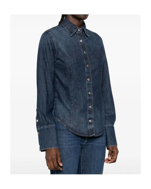 7 For All Mankind Blue Long-Sleeved Shirt