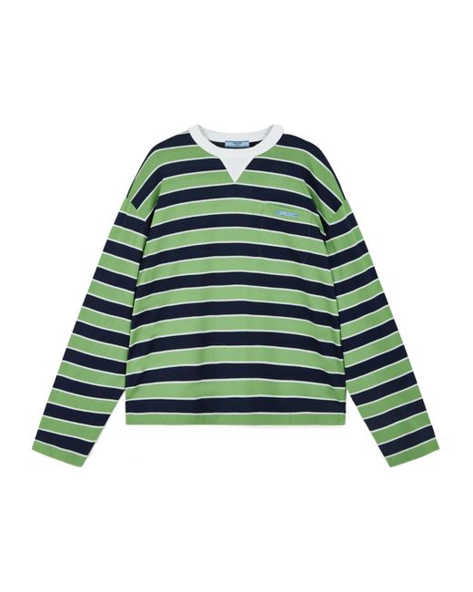 Prada Green Long-Sleeved Crewneck Striped T-Shirt