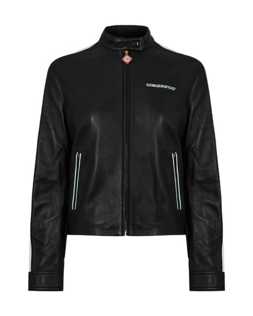 Casablanca Black Logo Zip-Up Leather Jacket