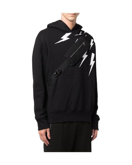 Neil Barrett Black Thunderbolt Pouch Pocket Hoodie for men
