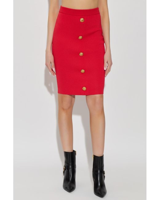 Balmain Red Button Mini Skirt