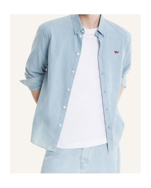 Maison Kitsuné Blue Maison Kitsuné Profile Fox Long-Sleeve Shirt for men