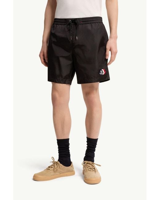 Moncler Black Logo Patch Drawstring Swim Shorts for men