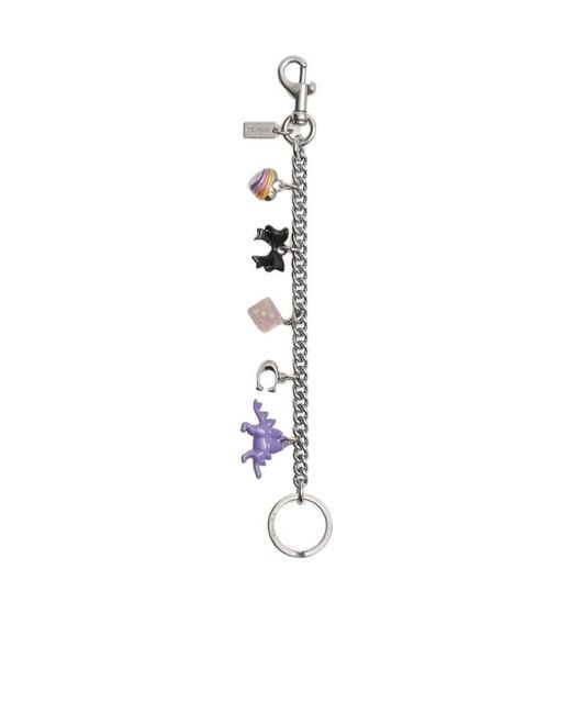 COACH White Charm-Embellished Curb-Chain Keyring