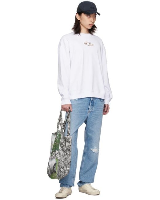 DIESEL White Cut-Out Oval D Logo Sweatshirt for men