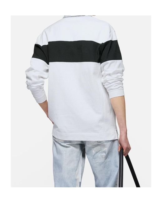 Acne White Striped Polo Sweatshirt for men