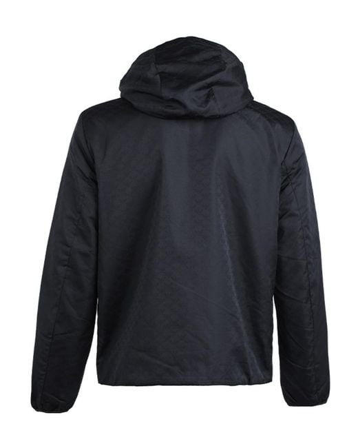 Emporio Armani Blue Monogram-Pattern Zipped Hooded Jacket for men