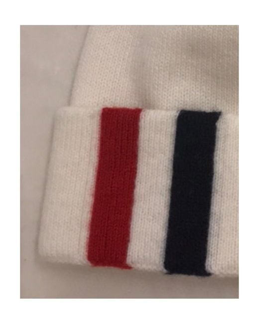 Thom Browne White Stripe Detail Merino Beanie for men