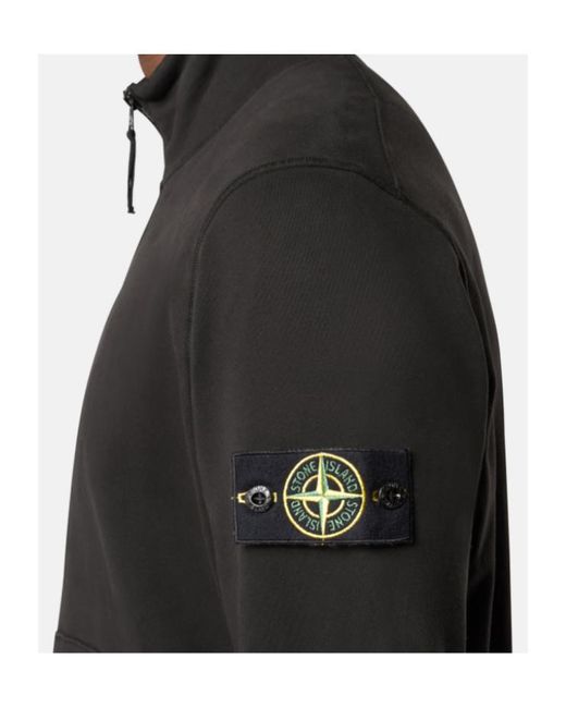 Stone Island Black Compass Patch Zip Up Sweatshirt for men