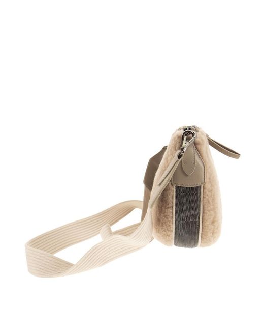 Brunello Cucinelli Natural Chain-Detail Shearling Crossbody Bag