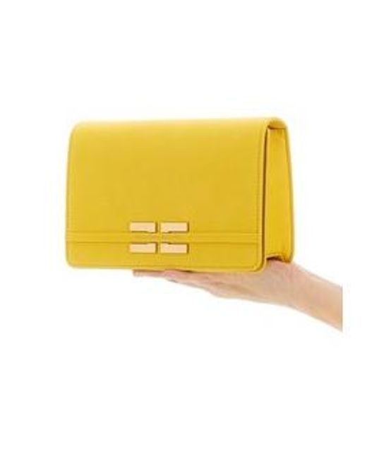 Elisabetta Franchi Yellow Logo Stamp Foldover Top Shoulder Bag