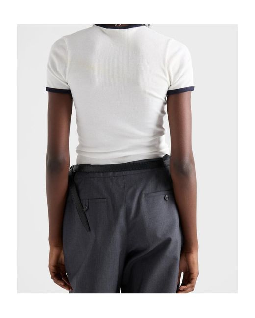 Prada White Ribbed Knit Top