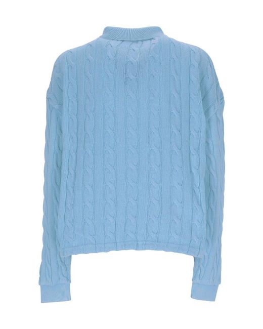 Polo Ralph Lauren Blue Cable-Knit Cotton Polo Shirt