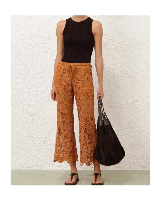 Zimmermann Brown Coco Lace Flared Pants