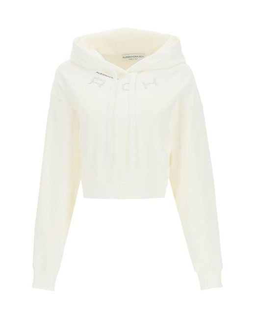Alessandra Rich White Embellished Logo Hoodie