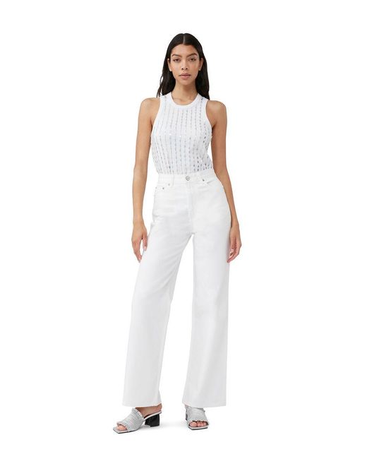 Ganni White Embellished Sleeveless Tank Top