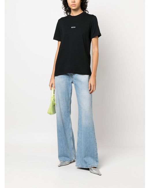 MSGM Black Logo-Print Cotton T-Shirt