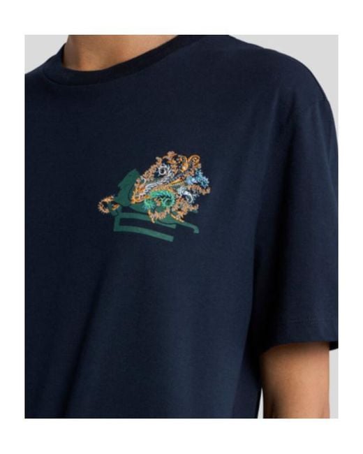 Etro Blue Pegaso Embroidered Short-Sleeved T-Shirt