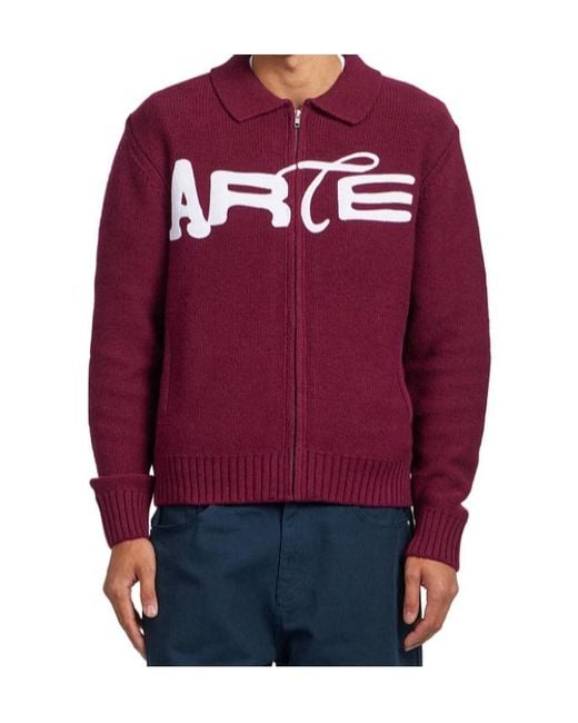 Arte' Red Stencil Zip Cardigan for men