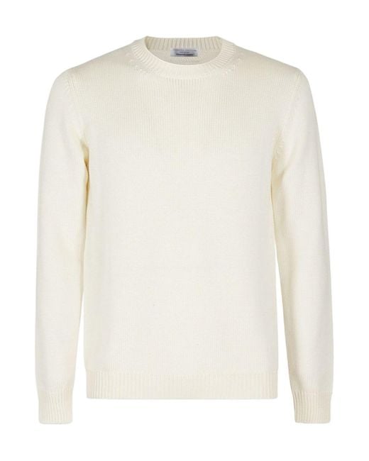 Roberto Collina White Ribbed Crewneck Knit Sweater for men