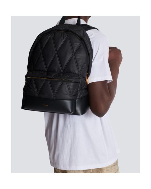 Balmain Black Quilted Nylon Backpack With Diamond Motif for men