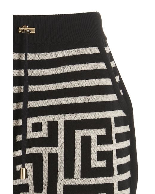 Balmain Black Monogram-Jacquard Wool Shorts