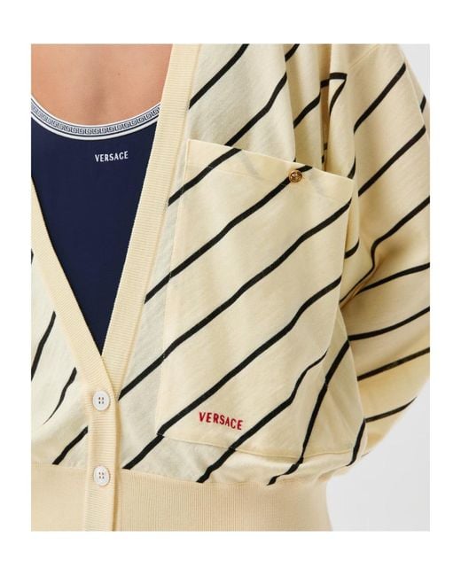 Versace Metallic Striped V-Neck Cardigan