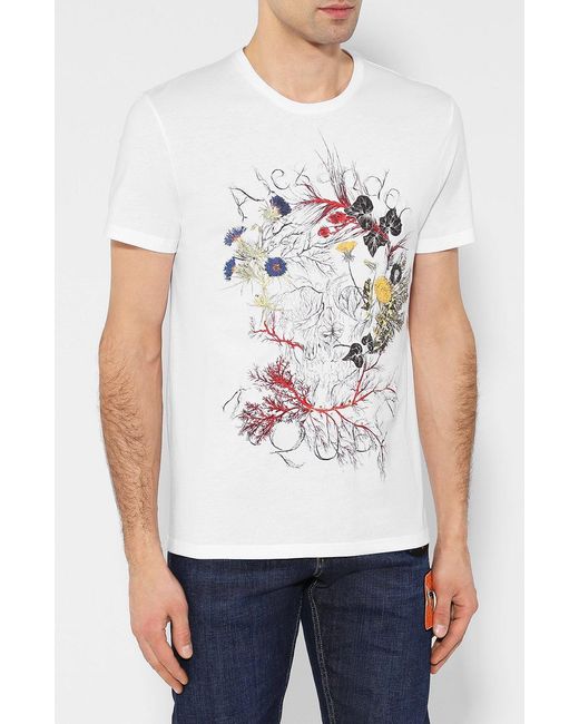 McQueen White Botanical Logo Print T-Shirt for men