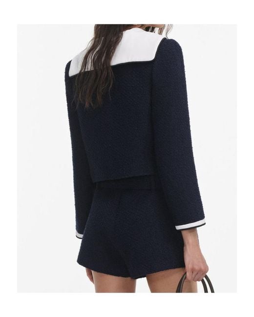 Self-Portrait Blue Boucle Contrast Collar Jacket