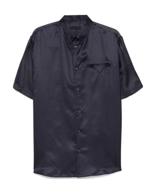 Prada Blue Short-Sleeved Buttoned Shirt for men
