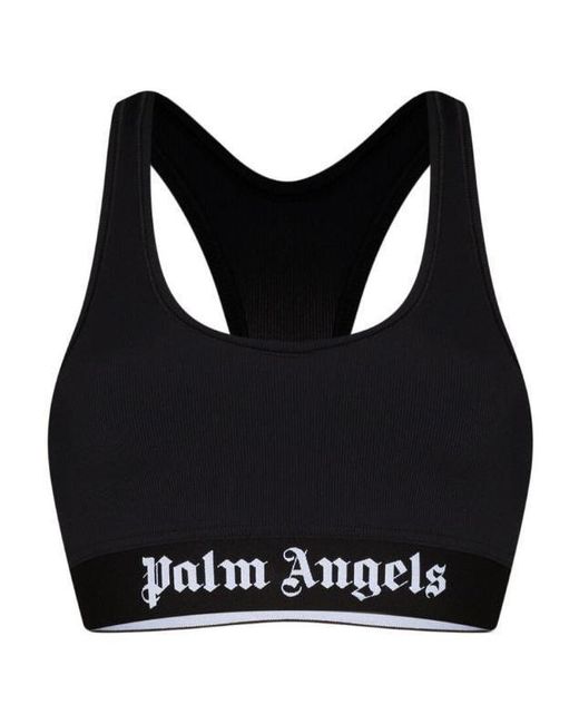 Palm Angels Black Logo-Underband Scoop-Neck Bra