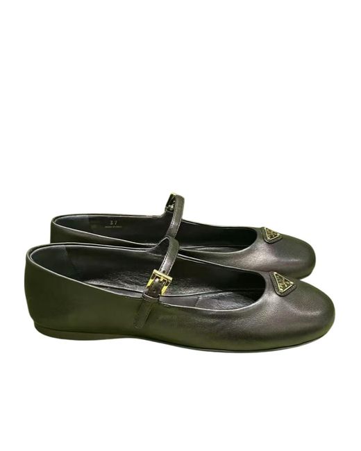 Prada Green Round Toe Ballet Shoes