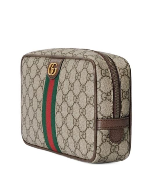 Gucci Gray Web Striped Toiletry Case