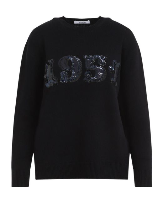 Max Mara Black Plata Logo Embellished Crewneck Jumper
