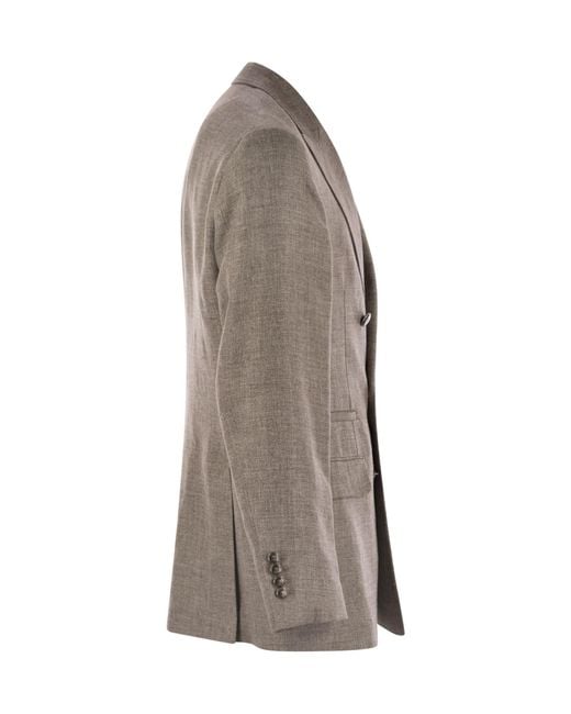 Brunello Cucinelli Brown Double-Breasted Long Sleeved Blazer for men