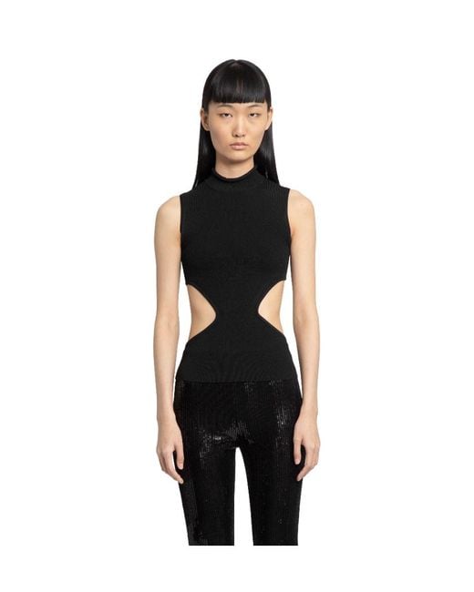 we11done Black Ribbed-Knit Cut-Out Top