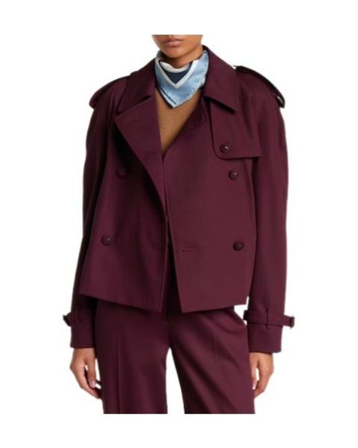 Burberry Purple Solid-Color Trench Coat With Lapel Collar