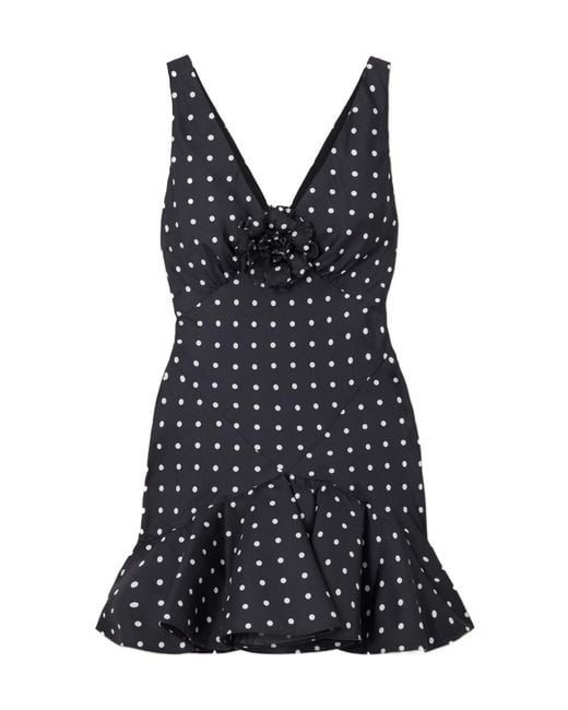Rodarte Black Embellished Polka-Dot Silk-Twill Mini Dress