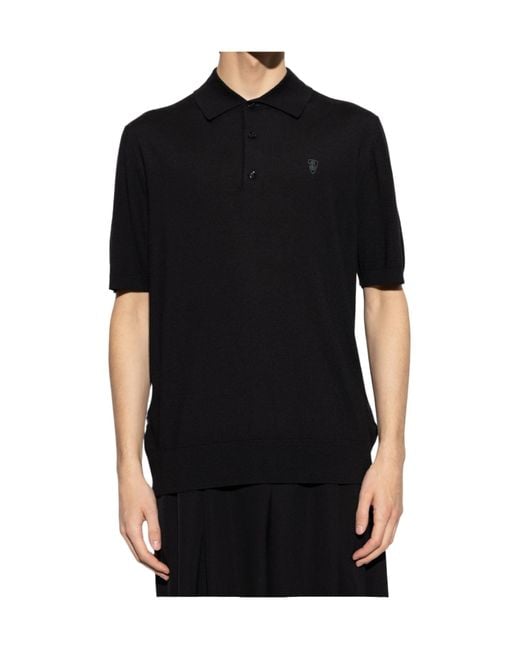 Burberry Black Logo Embroidered Knitted Polo Shirt for men