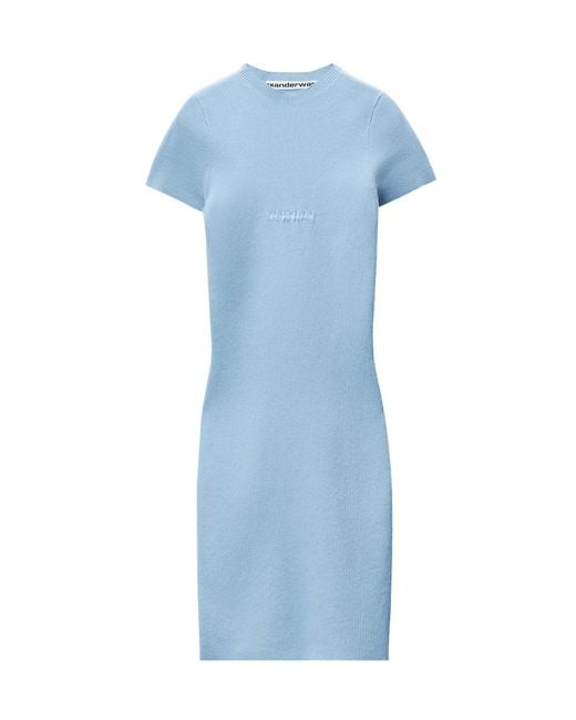 Alexander Wang Blue Jacquard-Logo Short-Sleeve Mini Dress
